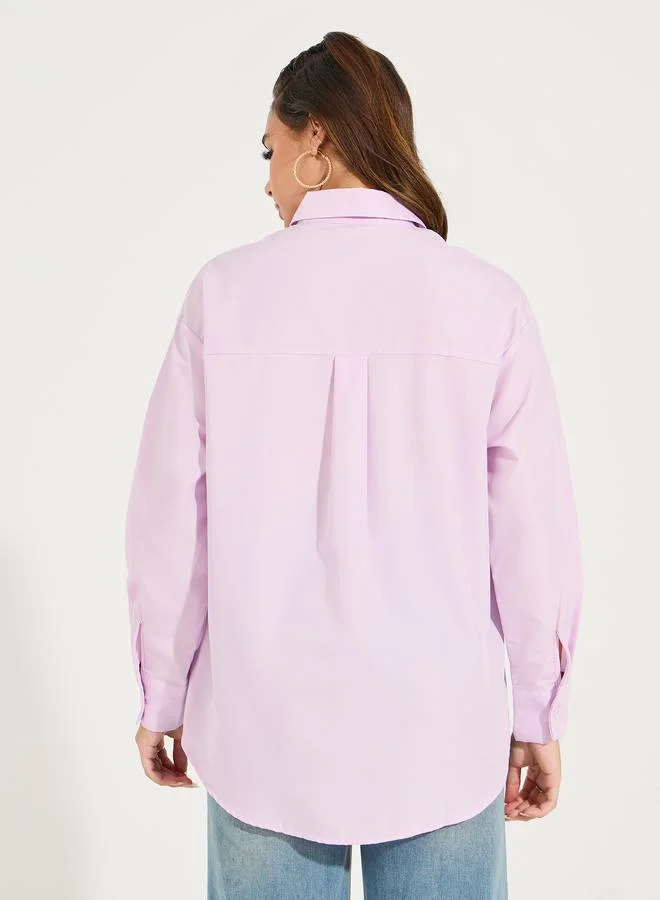 Styli Oversized Embroidery Detail Button Down Shirt