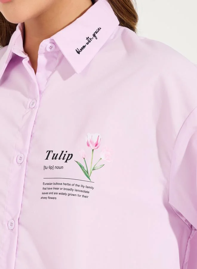 Styli Oversized Embroidery Detail Button Down Shirt
