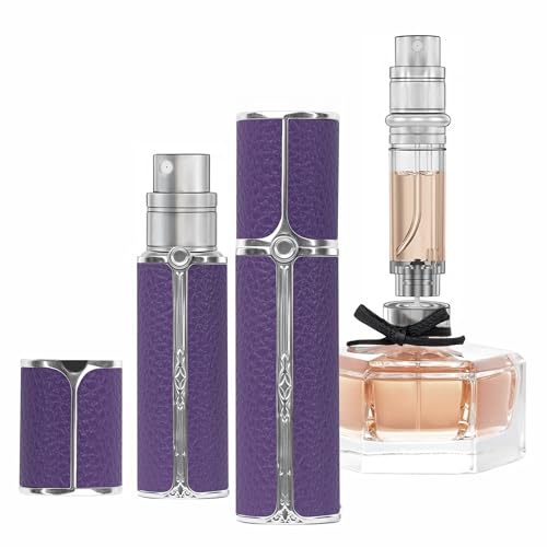 muilsae AF01PE Leather Perfume atomiser 5ml Bottom Fill Travel Perfume Bottle Refillable Perfume Dispenser for Women Men Purple 5ml - Image 1