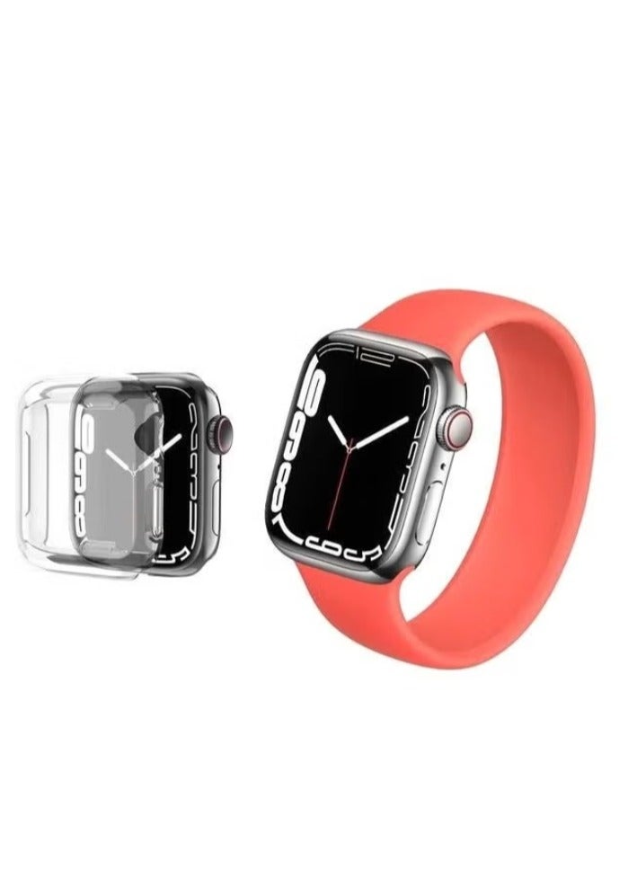vesus 2-Pack Solo Loop Band Silicone Elastic Strap and Case for Apple Watch Series 7 45mm Medium Size Pink Citrus
