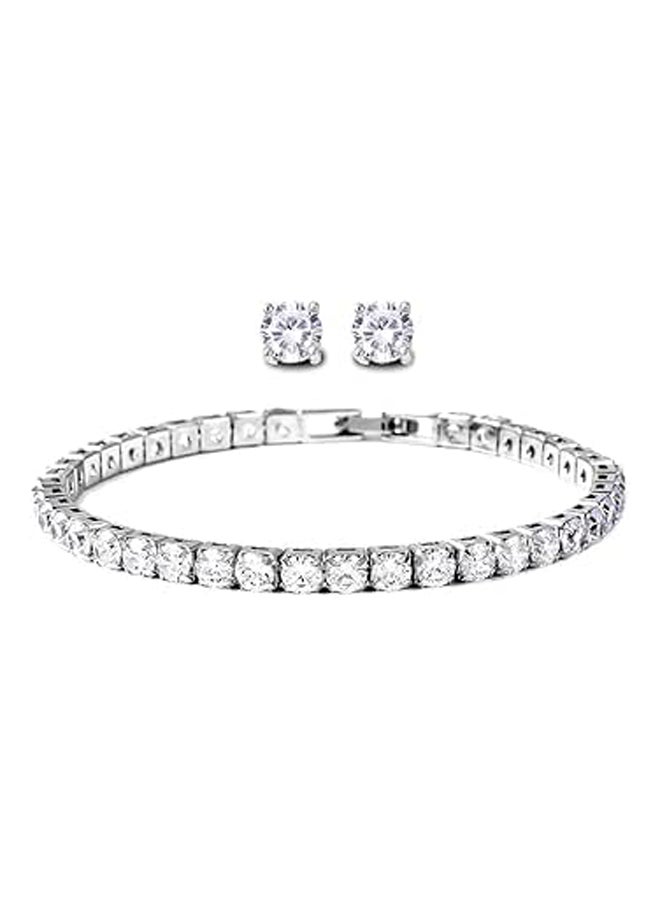 LC Tennis Bracelet &amp; Stud Earrings Set - Cu  - Image 1