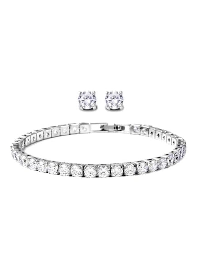 LC Tennis Bracelet &amp; Stud Earrings Set - Cu  - Image 2