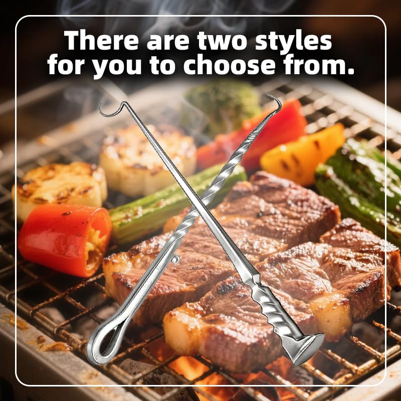 Kyntria Meat Hook Flipper, BBQ Turner Hooks, Stainless Steel Pig Tail Meat Flippers, Flip Cooking Hooks for Grilling, Smoking, and Frying (Right Hand A) - Image 3