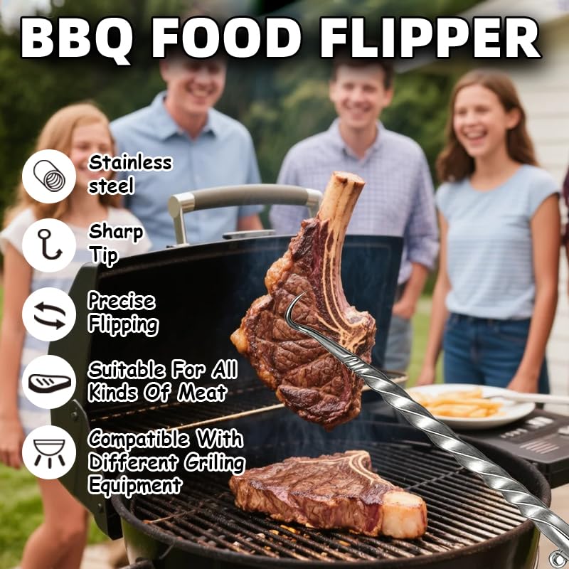 Kyntria Meat Hook Flipper, BBQ Turner Hooks, Stainless Steel Pig Tail Meat Flippers, Flip Cooking Hooks for Grilling, Smoking, and Frying (Right Hand A) - Image 2