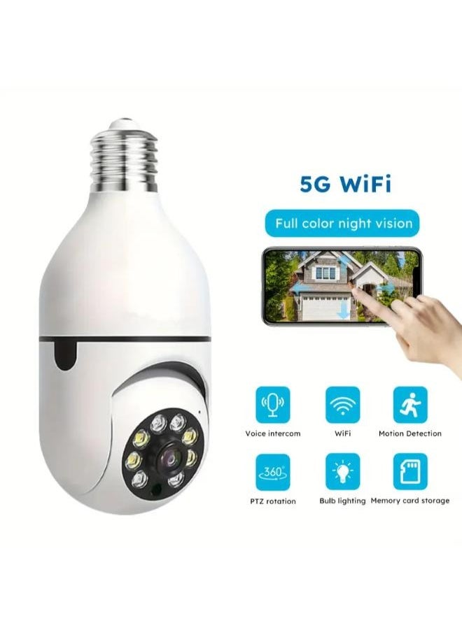 Generic - Wireless Light Bulb Camera Security Dome Camera 1080P WiFi Home Surveillance Cameras System with 360 Degree View Lens Night Vision Human Motion Detection and Alarm Light Socket Screw In Security Cameras For Home Security - Image 1