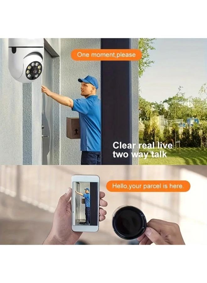 Generic - Wireless Light Bulb Camera Security Dome Camera 1080P WiFi Home Surveillance Cameras System with 360 Degree View Lens Night Vision Human Motion Detection and Alarm Light Socket Screw In Security Cameras For Home Security - Image 1