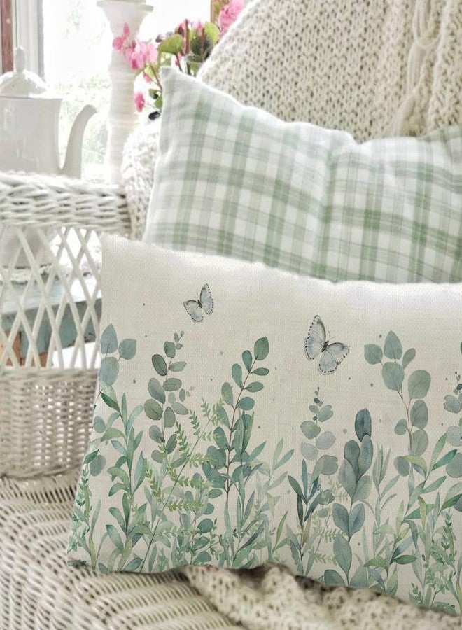 AACORS Spring Pillow Cover 12X20 Inch Eucalyptus Floral Butterfly Decoration Holiday Farmhouse Summer Pillow Case Decor for Home Sofa Couch - Image 2
