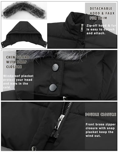 GGleaf Women's Puffer Jacket Winter Hooded Coat Down Alternative Long Parka with Faux Fur Hood Black Small - Image 5