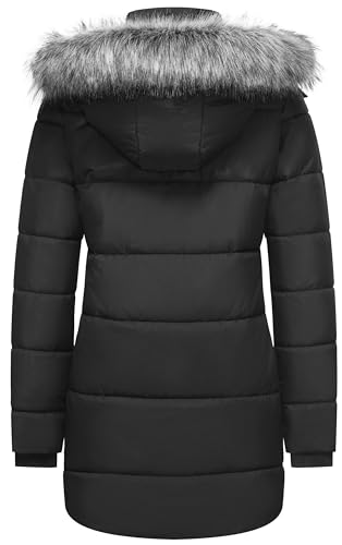GGleaf Women's Puffer Jacket Winter Hooded Coat Down Alternative Long Parka with Faux Fur Hood Black Small - Image 2