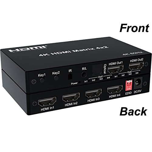 Etzin 4K 60Hz HDMI Matrix Switcher 4x2 2x4 HDMI Switcher Splitter 4 in 2 Out with Optical + 3.5mm Audio Out Extractor with IR Remote EPL-939H - Image 2