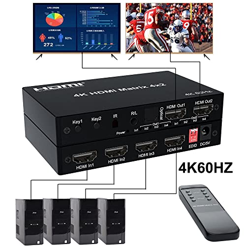 Etzin 4K 60Hz HDMI Matrix Switcher 4x2 2x4 HDMI Switcher Splitter 4 in 2 Out with Optical + 3.5mm Audio Out Extractor with IR Remote EPL-939H - Image 3