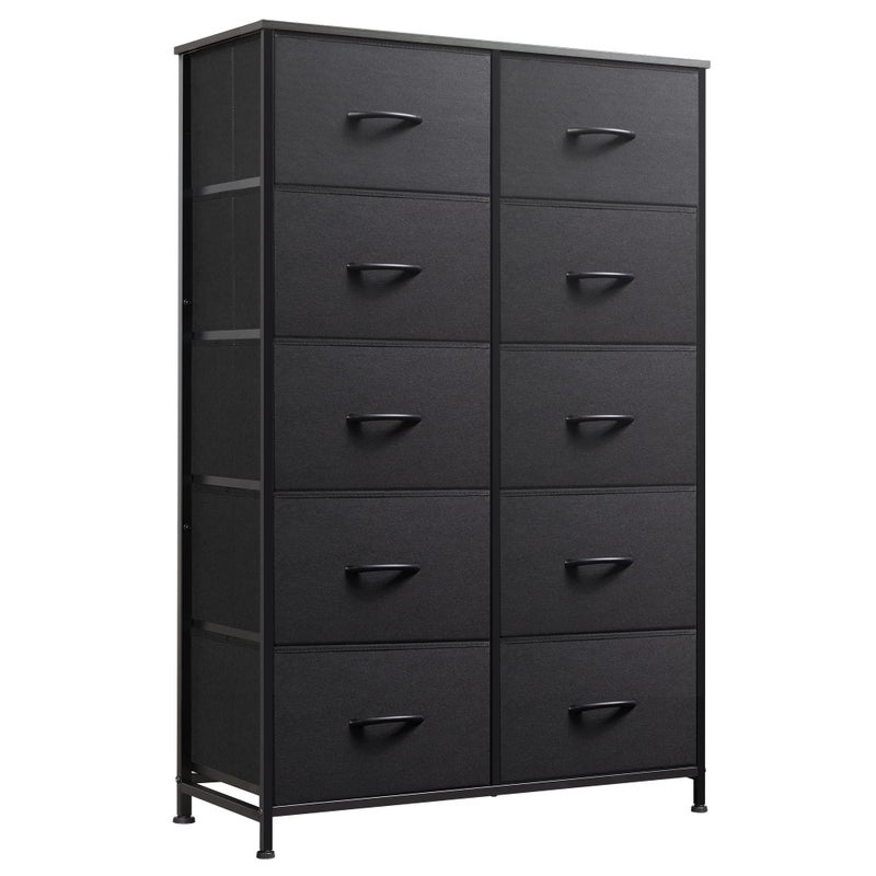 WLIVE Tall Black Dresser for Bedroom with 10 Drawers Chest of Drawers Dressers Bedroom Furniture Storage Organizer Unit with Fabric Bins for Closet Hallway Living Room Entryway