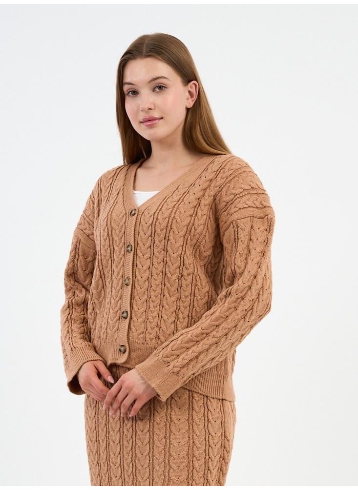 Alexander Gardi - Women's Hair Braided Buttoned Cardigan (A92432-S-UST) - Image 1