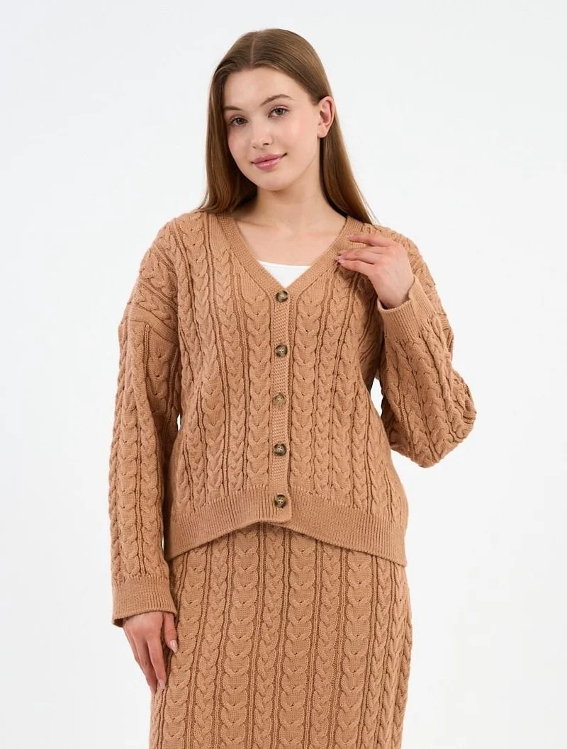 الكسندر جاردي Women's Hair Braided Buttoned Cardigan (A92432-S-UST)