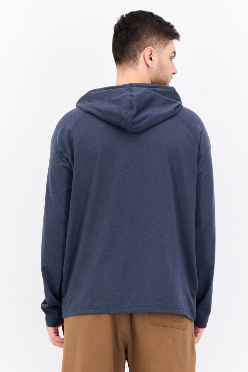 Gaiam Men Slim Fit Long Sleeve Training Hoodies, Heather Navy - Image 3