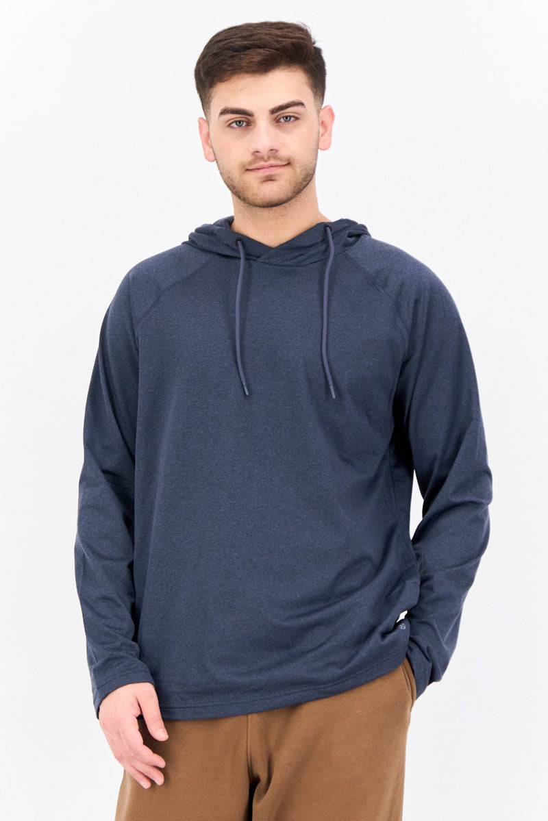 Gaiam Men Slim Fit Long Sleeve Training Hoodies, Heather Navy - Image 1