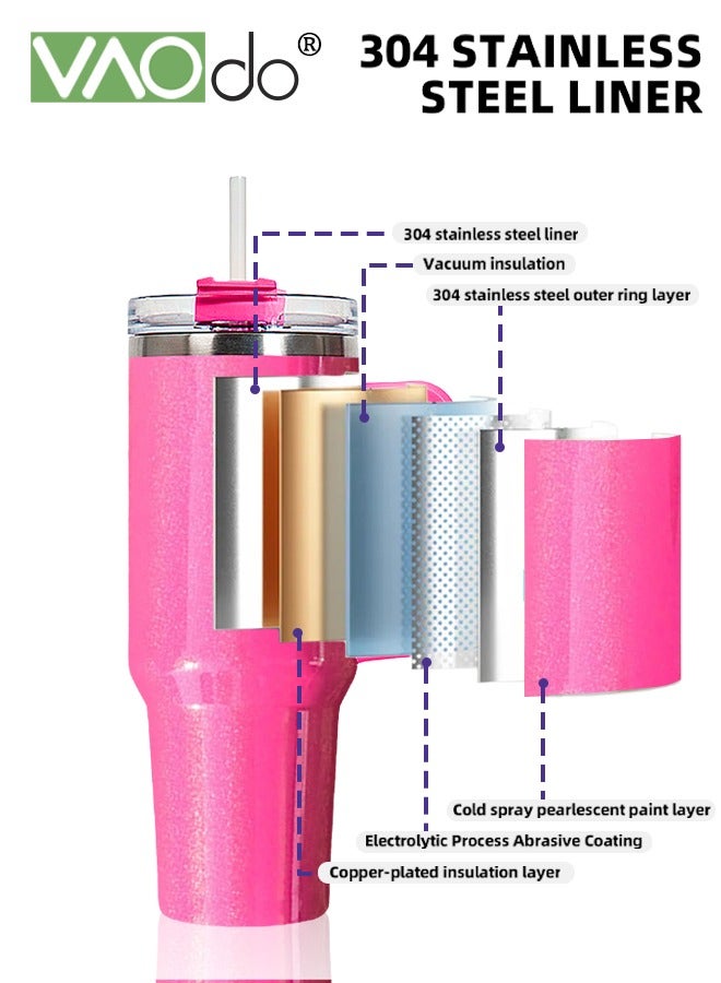 VAOdo 1100ML Stainless Steel Tumbler with Handle Straw Lid, Reusable Insulated Water Bottle, Ice and Heat Maintenance Gift for Birthday Festival Women Girl - Image 4