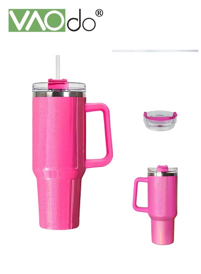 VAOdo 1100ML Stainless Steel Tumbler with Handle Straw Lid, Reusable Insulated Water Bottle, Ice and Heat Maintenance Gift for Birthday Festival Women Girl - Image 1