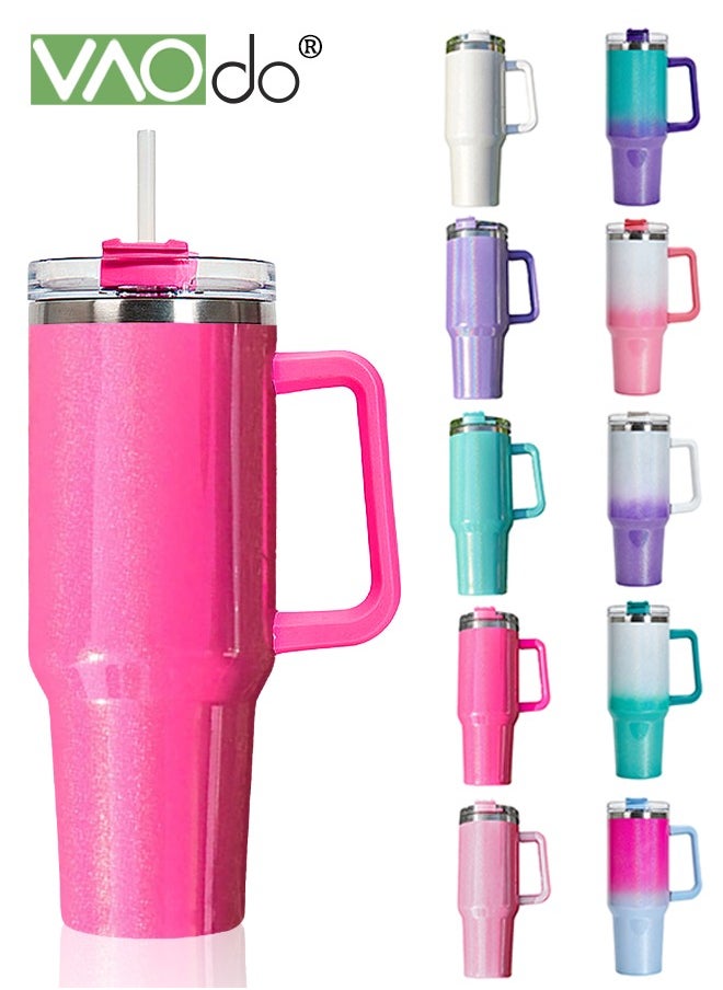 VAOdo - 40 oz Tumbler with Handle and Straw Lid Reusable Stainless Steel Water Bottle Travel Mug Cupholder Friendly Insulated Cup Holiday Gifts for Women Men Him Her rose Red 1100ML - Image 1