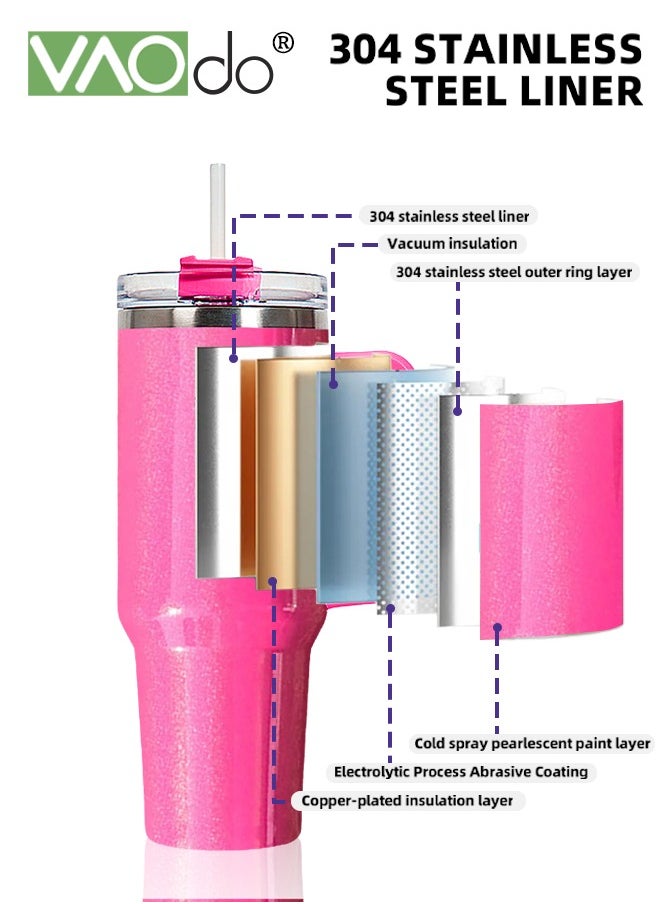 VAOdo - 40 oz Tumbler with Handle and Straw Lid Reusable Stainless Steel Water Bottle Travel Mug Cupholder Friendly Insulated Cup Holiday Gifts for Women Men Him Her rose Red 1100ML - Image 1