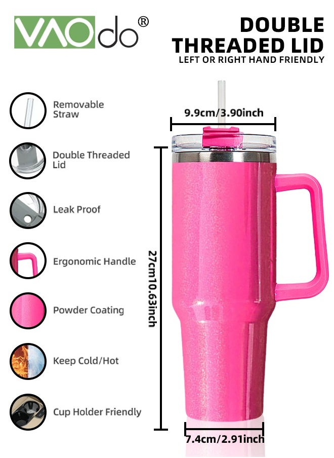VAOdo - 40 oz Tumbler with Handle and Straw Lid Reusable Stainless Steel Water Bottle Travel Mug Cupholder Friendly Insulated Cup Holiday Gifts for Women Men Him Her rose Red 1100ML - Image 1