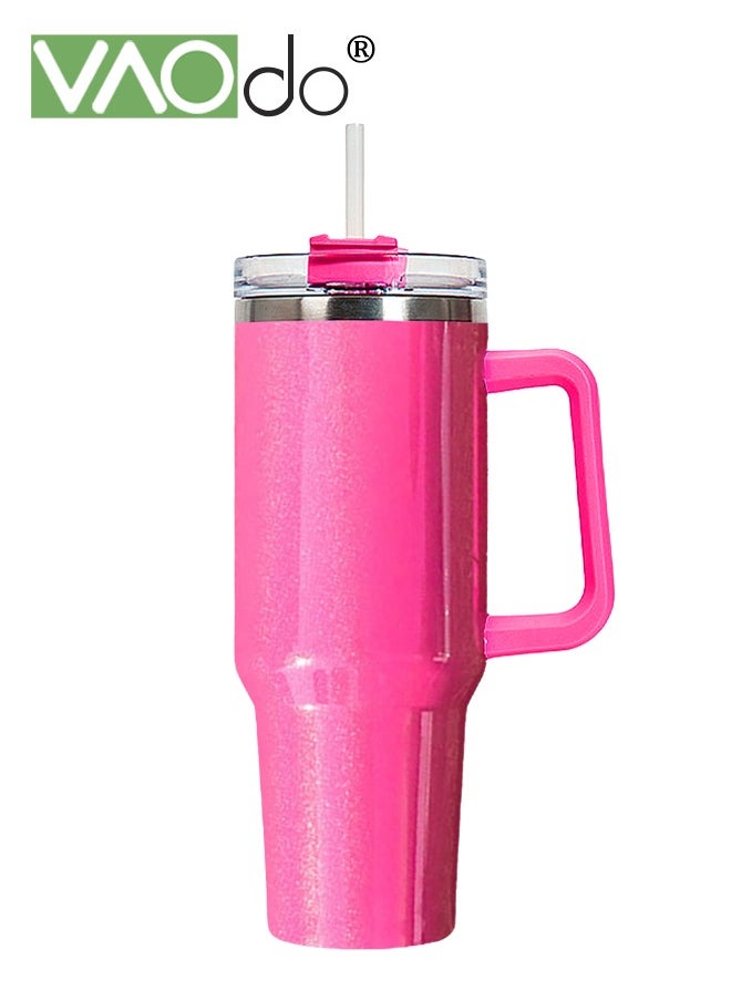 VAOdo - 40 oz Tumbler with Handle and Straw Lid Reusable Stainless Steel Water Bottle Travel Mug Cupholder Friendly Insulated Cup Holiday Gifts for Women Men Him Her rose Red 1100ML - Image 1