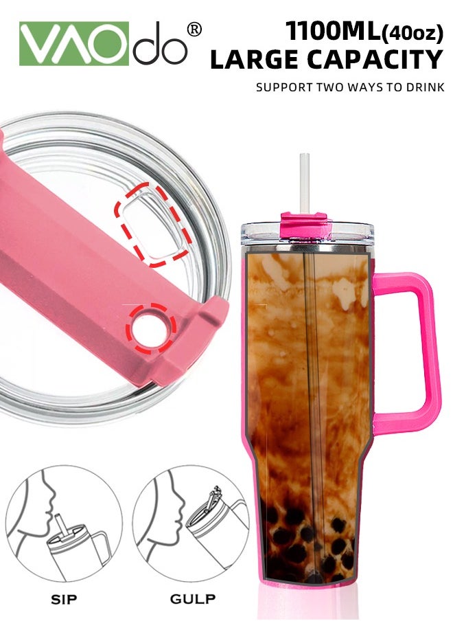 VAOdo - 40 oz Tumbler with Handle and Straw Lid Reusable Stainless Steel Water Bottle Travel Mug Cupholder Friendly Insulated Cup Holiday Gifts for Women Men Him Her rose Red 1100ML - Image 1