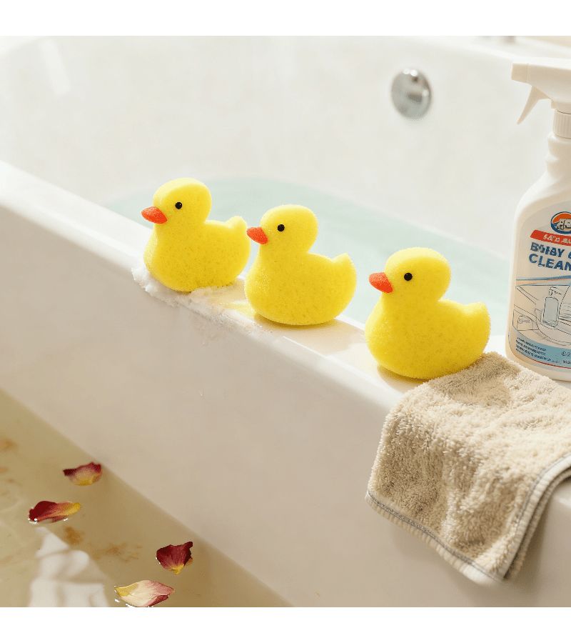 4 Pack Little Yellow Duck Facial Sponge Scrubber With Strong Stain Removing Power For Bathing - Image 1