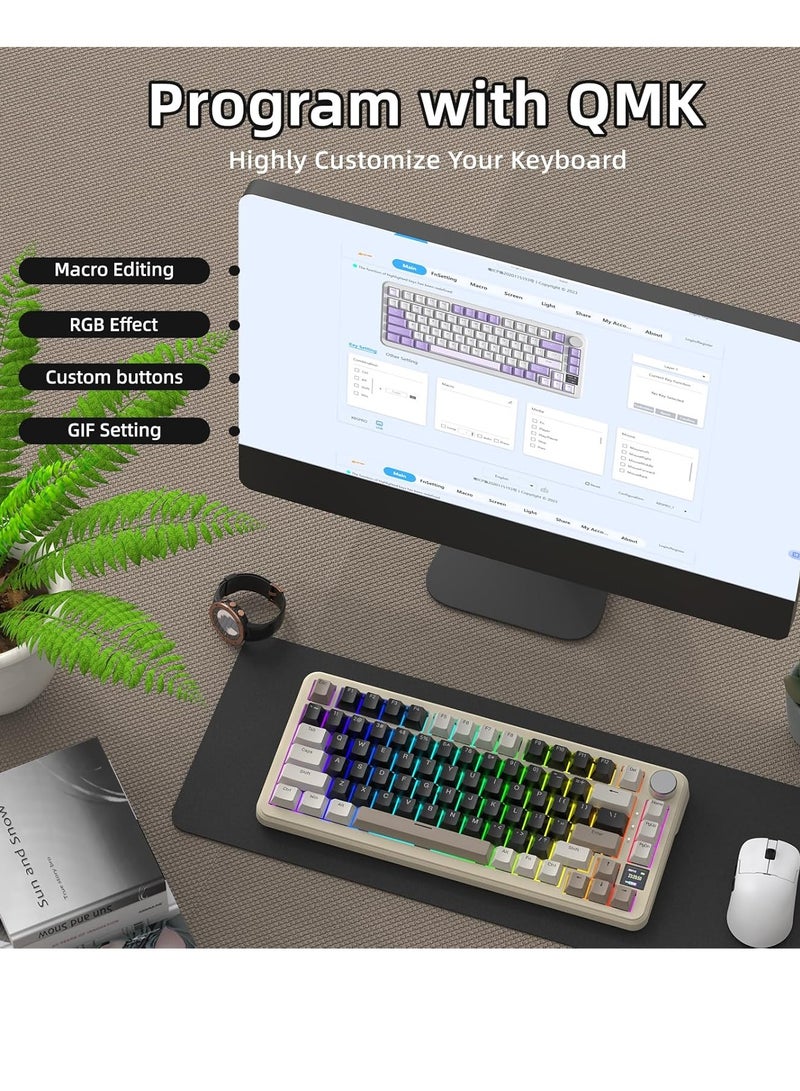 Attack Shark X85PRO Wireless Mechanical Keyboard with TFT Display and Knob, 75% QMK Gaming Keyboard with Gasket, 2.4G/BT/USB-C Wired, Hot Swappable, 4000mAh, NKRO, RGB, PC/MAC - Image 4