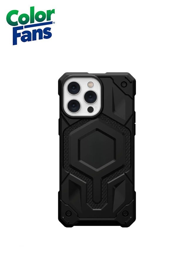 Color Fans Apple iPhone 14 Pro Max Case Kelvar 6.7" Monarch Pro Build-in Magnet Compatible with Magnet Charging Rugged Shockproof Dropproof Premium Protective Cover - Black - Image 2