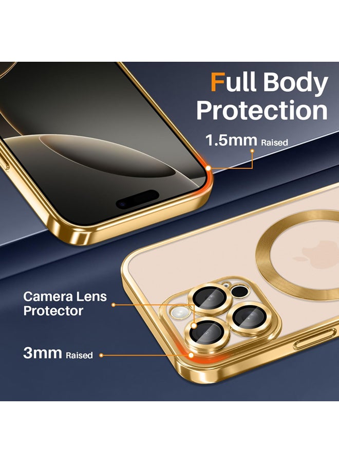 YJS iPhone 16 Pro Max Case with Gold Titanium, Camera Lens Protection, Compatible with MagSafe, Diamond Clear Stylish - Image 5