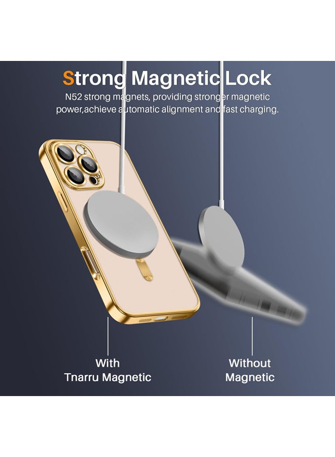 YJS iPhone 16 Pro Max Case with Gold Titanium, Camera Lens Protection, Compatible with MagSafe, Diamond Clear Stylish - Image 3