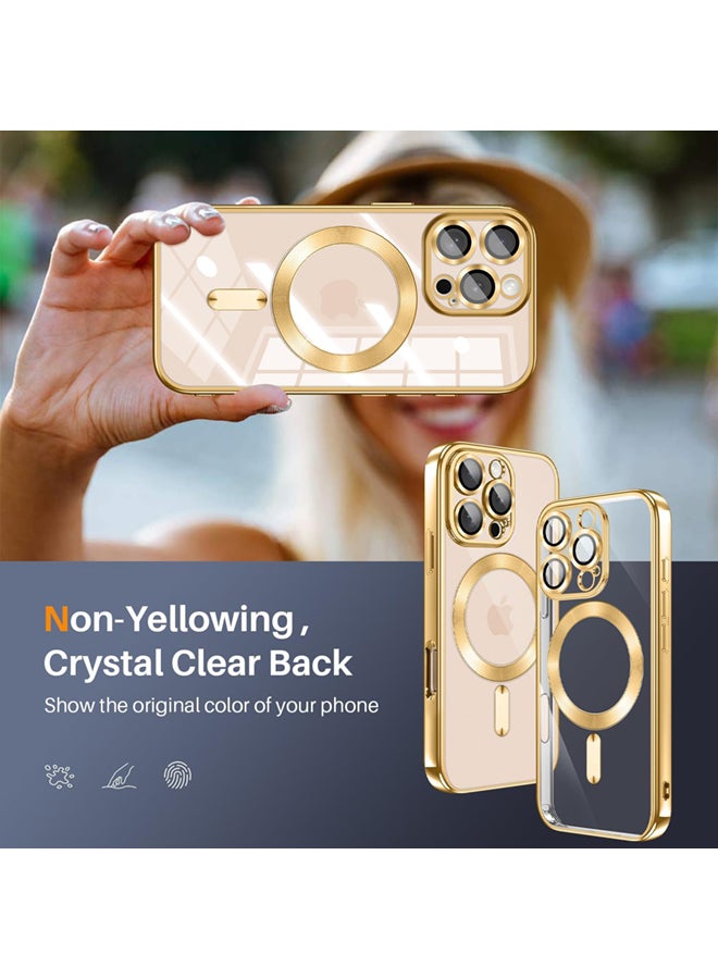 YJS iPhone 16 Pro Max Case with Gold Titanium, Camera Lens Protection, Compatible with MagSafe, Diamond Clear Stylish - Image 2