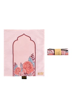 Hilalful HilalFul Teeny Tiny Pink Floral Polyester Prayer Mat | Muslim Praying Rug for Kids/Children | Water Resistant | Anti-Slip | Islamic Gift for Eid, Ramadan | For Travel | Lightweight | Soft Fabric  - Image 1