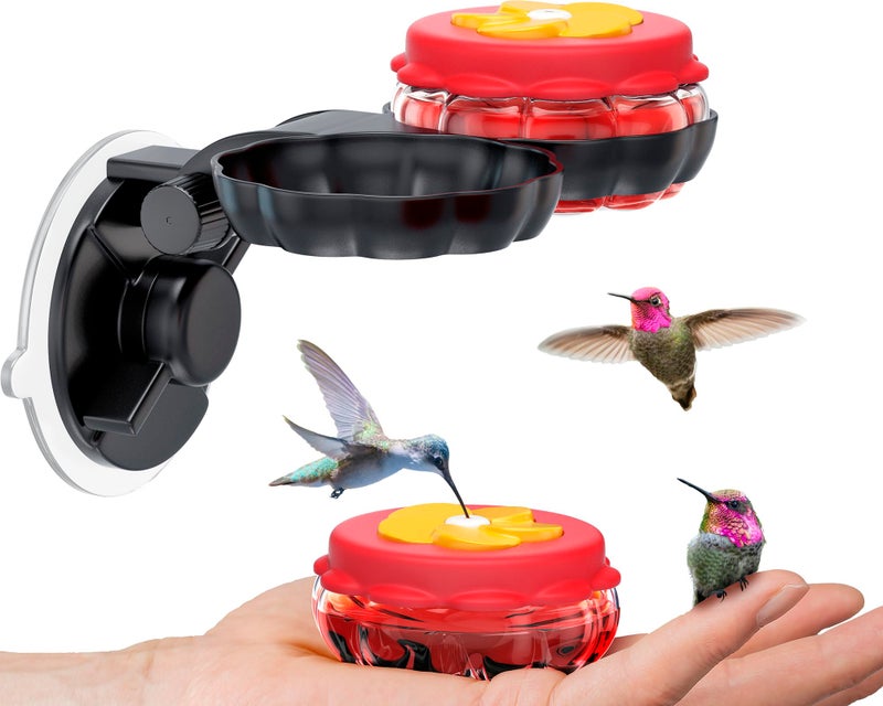 SEWANTA Handheld Small Glass Hummingbird Feeders (Set of 2) with Window Suction Mount Base - Window/Handheld or Tabletop Mini Hummingbird Feeders for Outdoors - Image 1