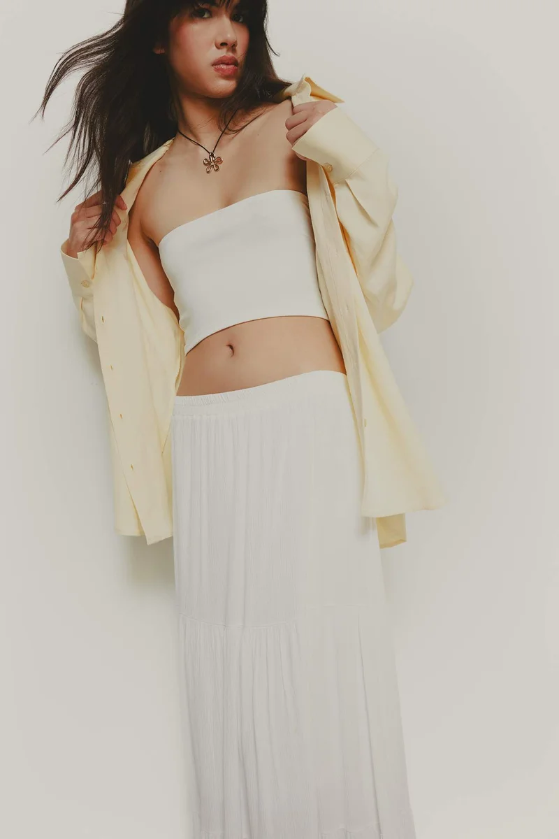 ديفاكتو Oversize Shirt Collar Linen Blended Long Sleeve Shirt