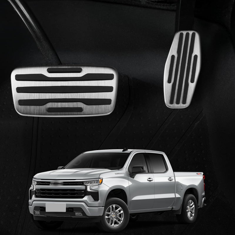 ANFOKAS Compatible with Chevy Silverado 1500 2500 3500 Suburban Tahoe Compatible with GMC Yukon Sierra Accessories Car Foot Pedal Cover Pedals Pads Silver