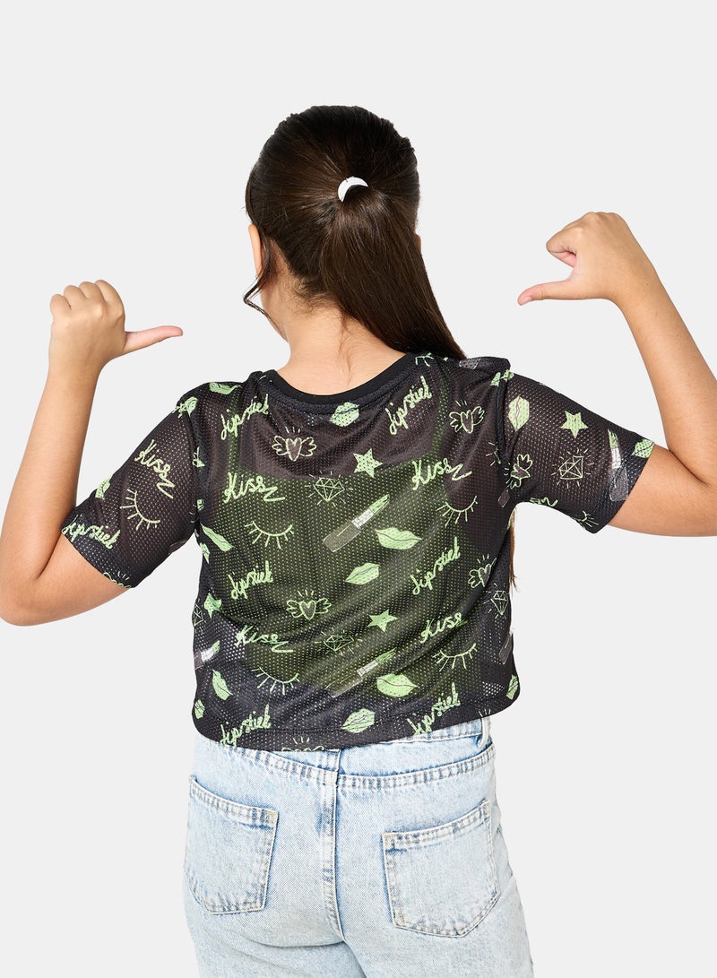 Panco Girls Neon Printed Mesh T-Shirt - Image 2