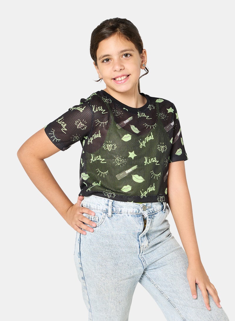 Panco Girls Neon Printed Mesh T-Shirt - Image 1
