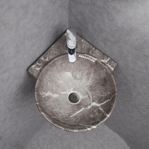 REMOTION Wall Mounted Wash Basin for Bathroom | Ceramic Wash Basin | Wall Hung Small Corner Wash Basin/Sink (16.3 x 13.8 x 4.3 Inch) (Designer Grey) - Image 2