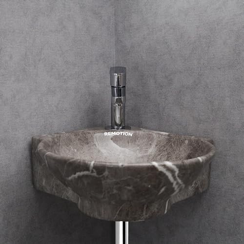REMOTION Wall Mounted Wash Basin for Bathroom | Ceramic Wash Basin | Wall Hung Small Corner Wash Basin/Sink (16.3 x 13.8 x 4.3 Inch) (Designer Grey) - Image 4