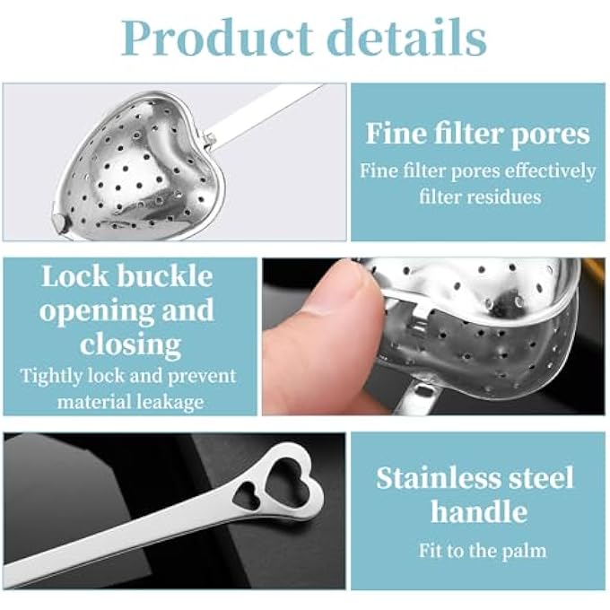 nalaina 10Pcs Stainless Steel Tea Strainer Heart Shaped Tea Infuse Loose Leaf Steeper Interval Diffuser Mesh Tea Steeper For Tea Party Accessories - Image 3