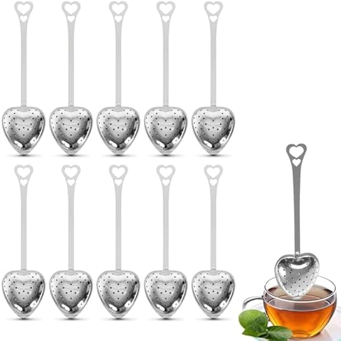 nalaina 10Pcs Stainless Steel Tea Strainer Heart Shaped Tea Infuse Loose Leaf Steeper Interval Diffuser Mesh Tea Steeper For Tea Party Accessories - Image 2
