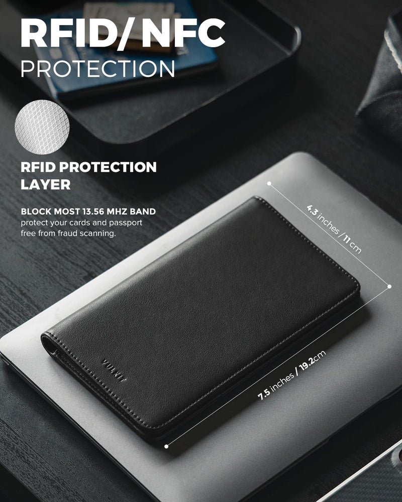 VULKIT محفظة جواز سفر فالكيت جلد نابا الفاخر مع حماية RFID لمحفظة السفر للرجال والنساء - Image 3