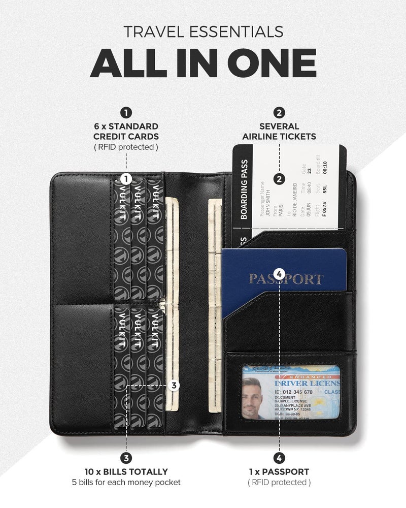 VULKIT محفظة جواز سفر فالكيت جلد نابا الفاخر مع حماية RFID لمحفظة السفر للرجال والنساء - Image 2