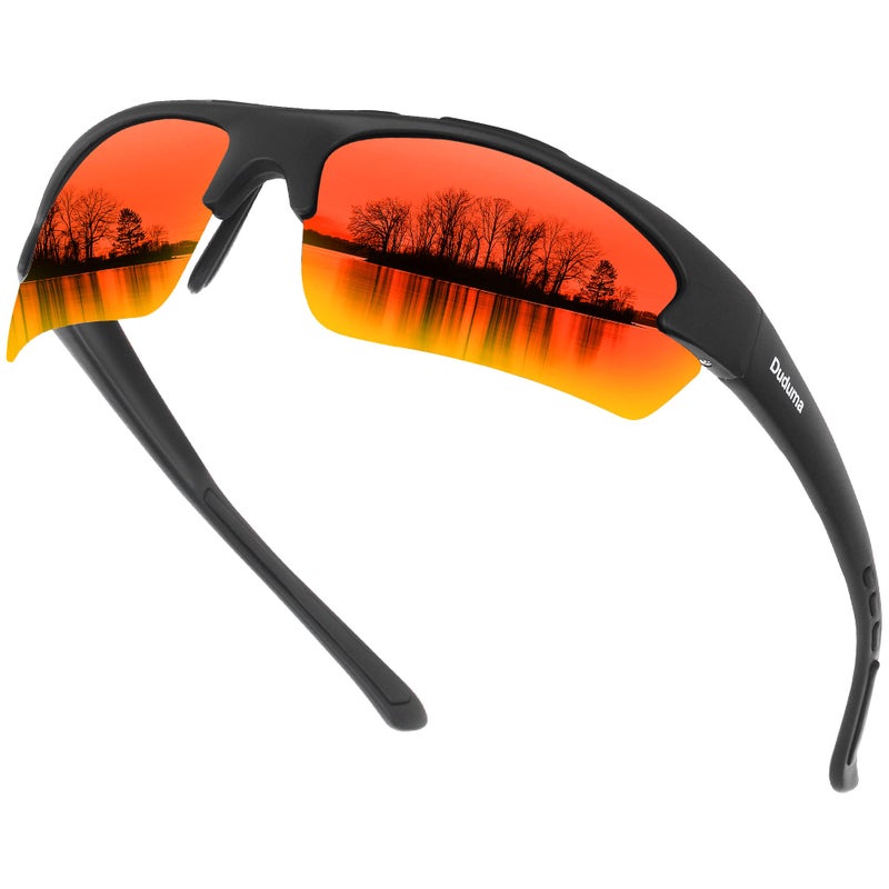Duduma Polarized Sports Sunglasses for for Men Women Fishing Cycling Running Golf Driving Glasses Tr62 Superlight Frame (Black matte/red mirror) - Image 1