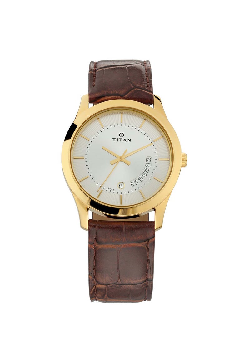 TITAN Titan Quartz Analog with Date Siler Dial Leather Strap Watch for Men  - Image 1