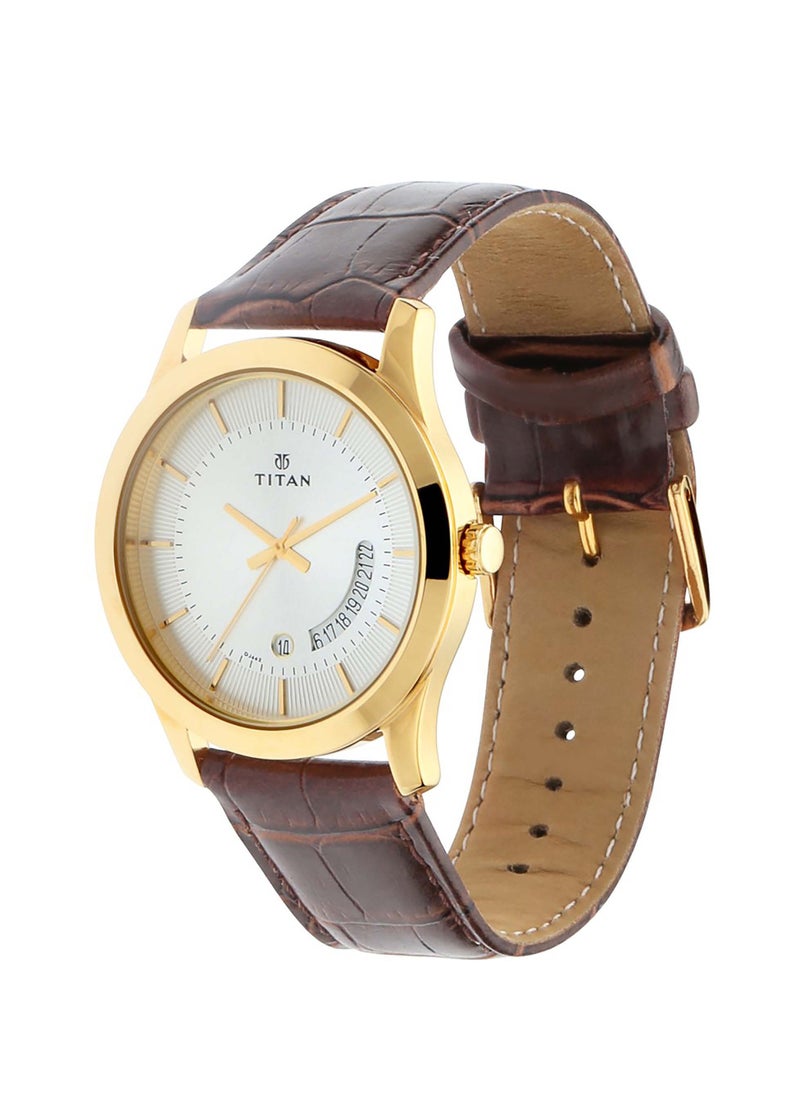 TITAN Titan Quartz Analog with Date Siler Dial Leather Strap Watch for Men  - Image 2