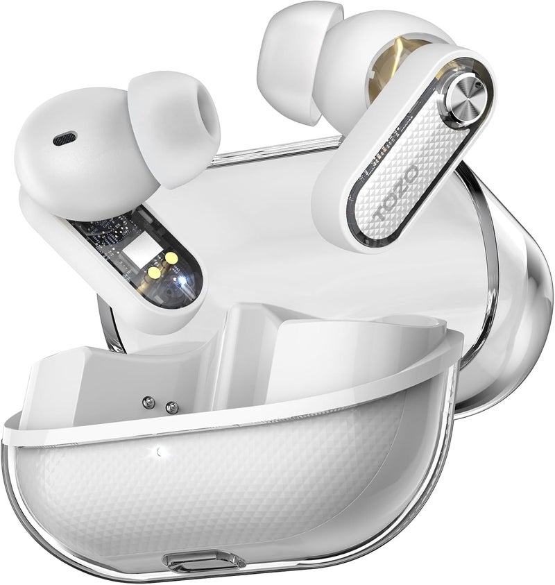 TOZO Hybrid Active Noise Cancelling Wireless Earbuds, Bluetooth 5.4 Headphones, 10mm Drivers Deep Bass Stereo Sound, 4 Mics ENC AI Clear Calls, 32 EQ Customization via App, Crystal Case Design - Image 1