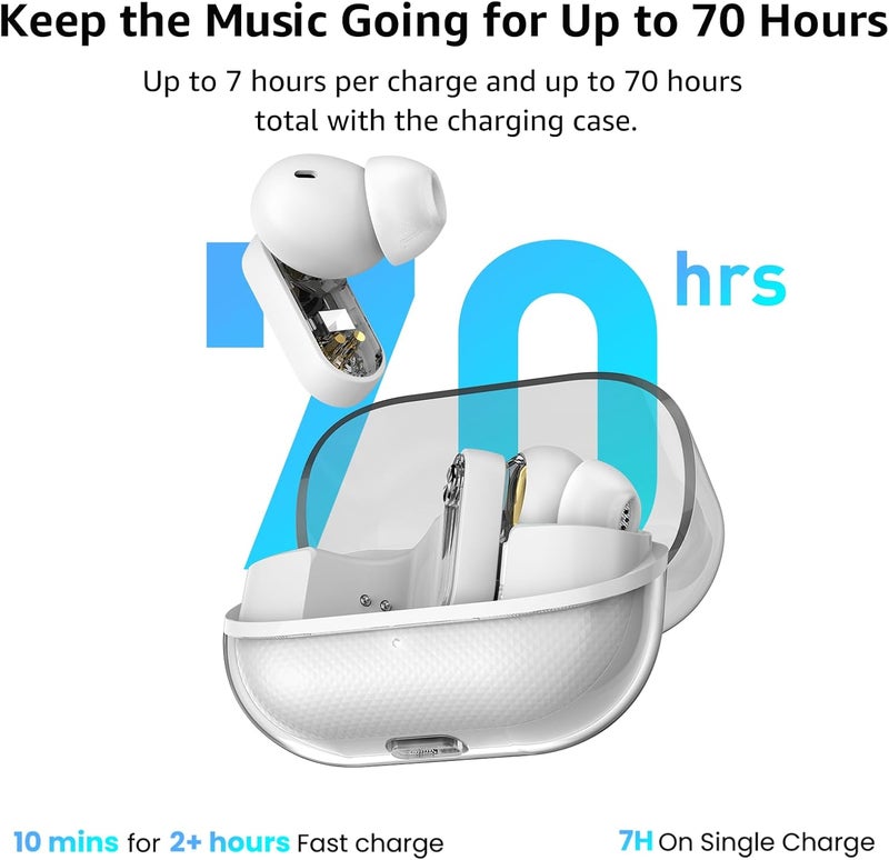 TOZO Hybrid Active Noise Cancelling Wireless Earbuds, Bluetooth 5.4 Headphones, 10mm Drivers Deep Bass Stereo Sound, 4 Mics ENC AI Clear Calls, 32 EQ Customization via App, Crystal Case Design - Image 5